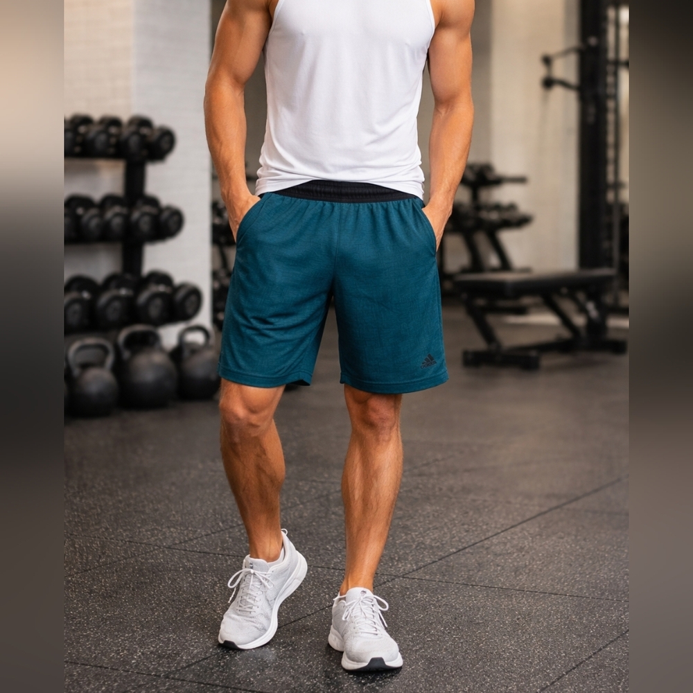Adidas Men's Teal Athletic Shorts Size L Drawstring Workout Gym Training